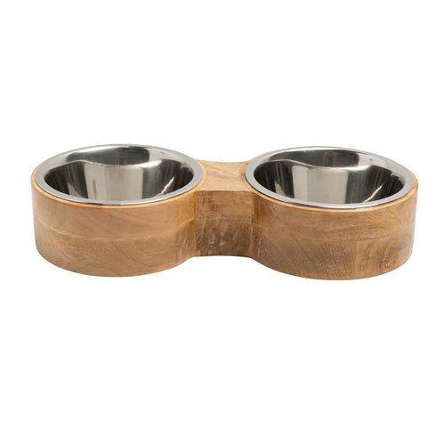 Personalized Dog Feeding Set with Mango Wood Stand with 2 Stainless Steel Food & Water Bowls
