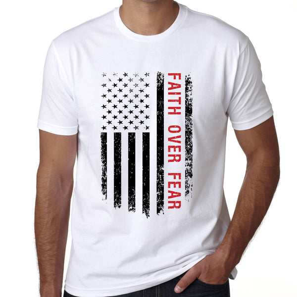 100% Pure Cotton White T-Shirt with a Patriotic Flag Graphics, Unisex, S / M / L / XL / XXL Size Options